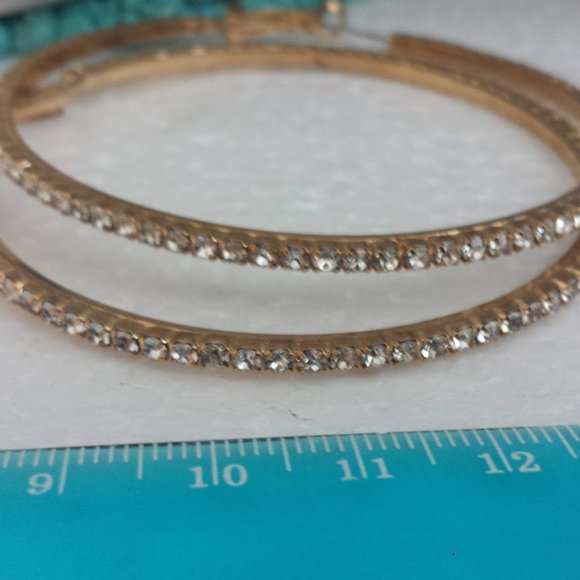 Large Hoop Earrings Rhinestone Gold Statement - Picture 6 of 10